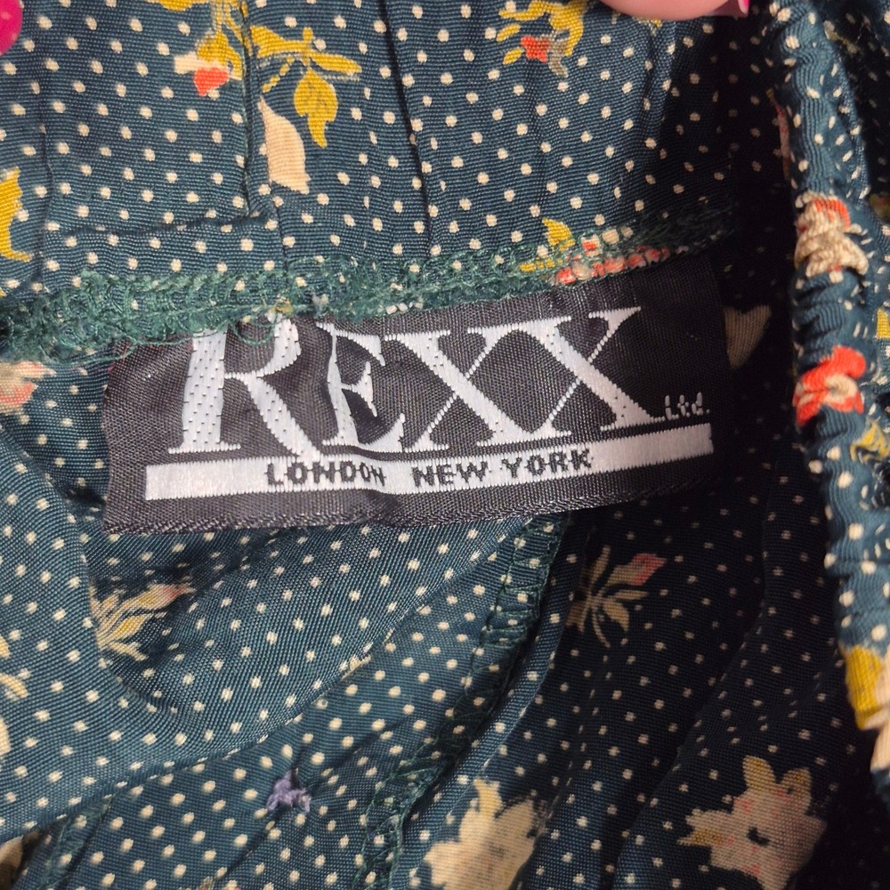 Rexx London New York Floral  Button Front Midi Skirt Dark Green Polka Dot Small - Picture 5 of 6